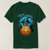Black Boston Terrier Witch Pumpkin And Blue Moon 1 Tシャツ (デザイン正面)