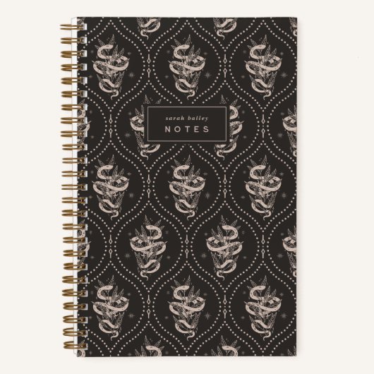 Black | Botanical Snake Personalized ノートブック (正面)