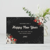 Black Botanical Snowflakes New Year Card シーズンカード (スタンド正面)