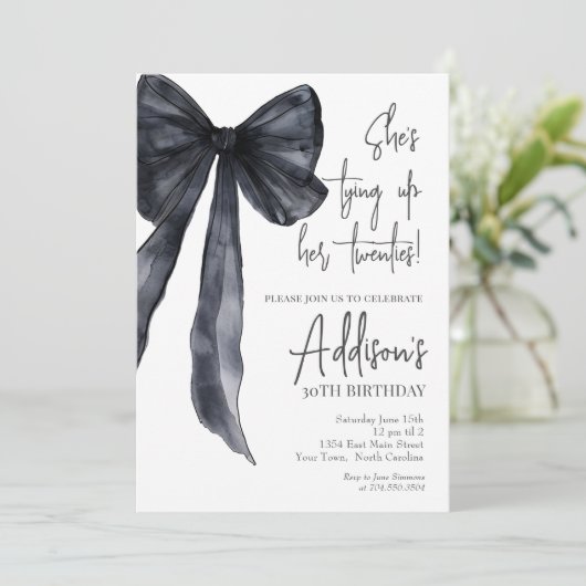 black bow 30th Birthday Party Invitation 招待状 (スタンド正面)