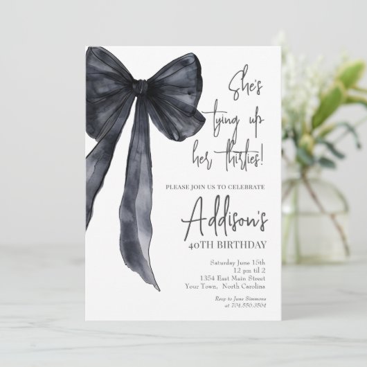 black bow 40th Birthday Party Invitation 招待状 (スタンド正面)