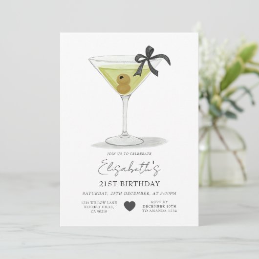 Black Bow A tiny bit older Olive Martini Birthday 招待状 (スタンド正面)