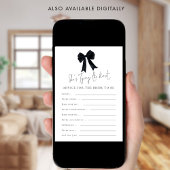 Black Bow Advice for Bride Bridal Shower Game Card 招待状