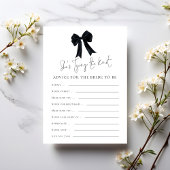 Black Bow Advice for Bride Bridal Shower Game Card 招待状