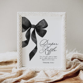 Black Bow Baby Shower Diaper Raffle Sign ポスター