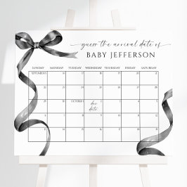 Black Bow Baby Shower Guess Due Date Calendar ポスター