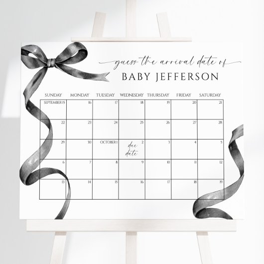 Black Bow Baby Shower Guess Due Date Calendar ポスター