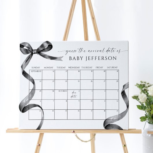 Black Bow Baby Shower Guess Due Date Calendar ポスター