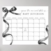 Black Bow Baby Shower Guess Due Date Calendar ポスター (正面)