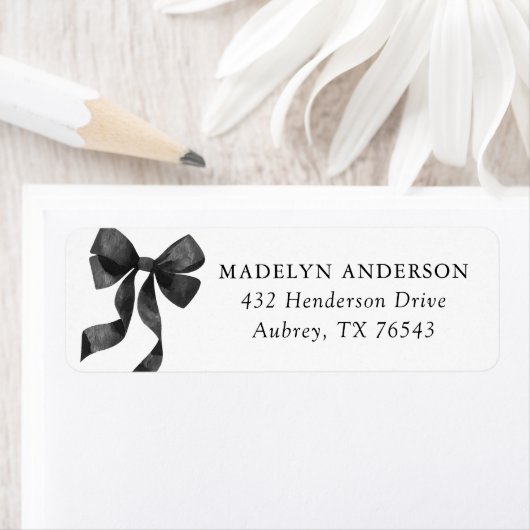 Black Bow Baby Shower Return Address ラベル (インサイチュ)