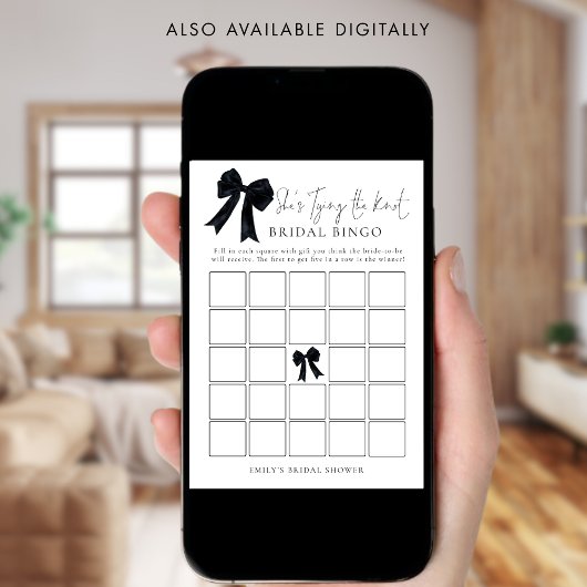 Black Bow Bingo Bridal Shower Game Card 招待状