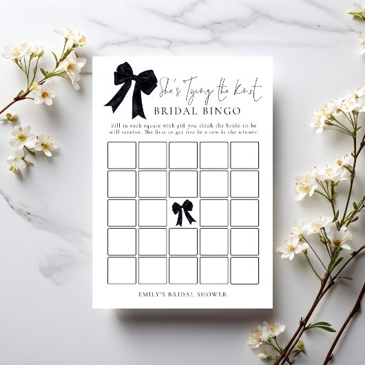 Black Bow Bingo Bridal Shower Game Card 招待状