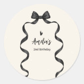 Black Bow Birthday Any Age  ラウンドシール (正面)