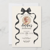 Black Bow Birthday Any Age Photo Invitation 招待状 (正面)