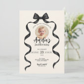 Black Bow Birthday Any Age Photo Invitation 招待状 (スタンド正面)