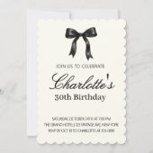 Black Bow Birthday Cream Vintage Scallop 招待状 (正面)