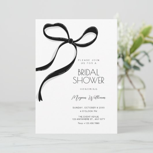 Black bow bridal shower 招待状 (スタンド正面)