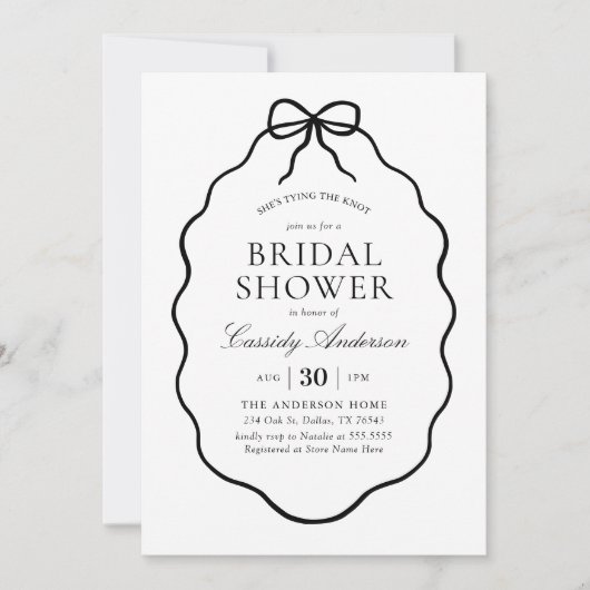 Black Bow Bridal Shower 招待状 (正面)