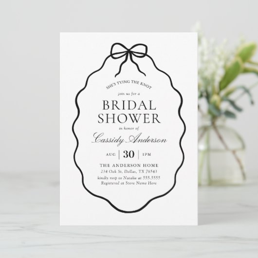 Black Bow Bridal Shower 招待状 (スタンド正面)