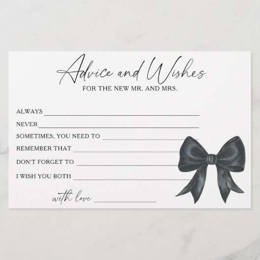 black Bow Bridal Shower Advice and Wishes 便箋 (正面)