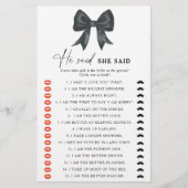 Black bow bridal shower He said she said game (正面)