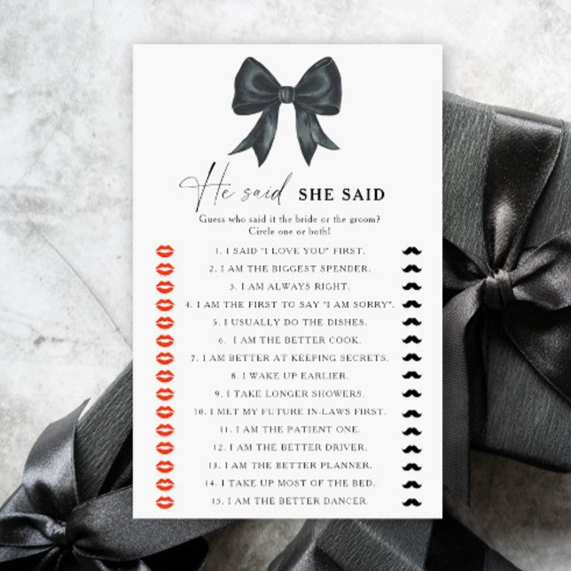 Black bow bridal shower He said she said game (クリエイターアップロード済み)
