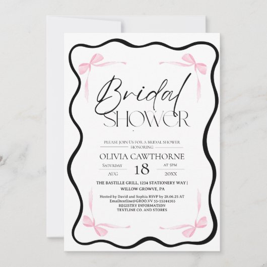 Black Bow  Bridal Shower Invitation 招待状 (正面)