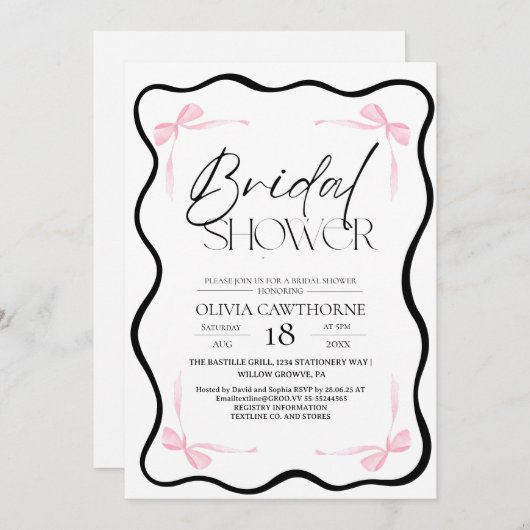 Black Bow  Bridal Shower Invitation 招待状 (正面/裏面)