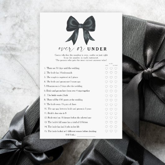 Black bow bridal shower Over or under game