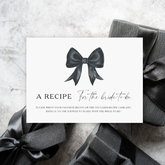Black bow bridal shower Recipe for the bride to be エンクロージャーカード