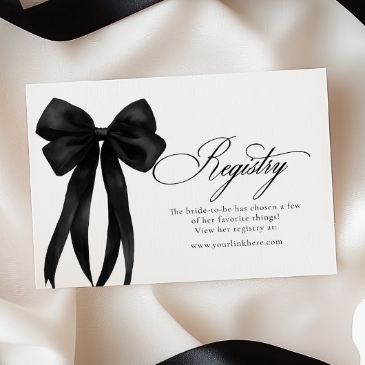 Black Bow Bridal Shower Registry エンクロージャーカード