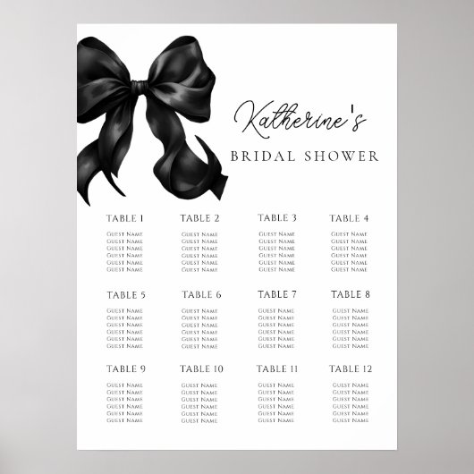 Black Bow Bridal Shower Seating Chart Poster ポスター (正面)