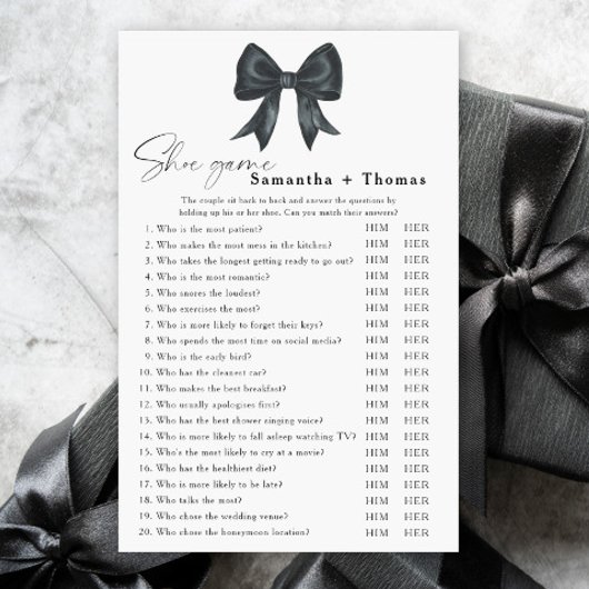 Black bow bridal shower Shoe game