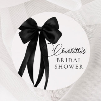 Black Bow Bridal Shower Sticker ラウンドシール