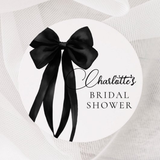 Black Bow Bridal Shower Sticker ラウンドシール