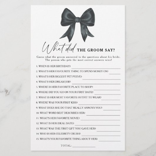 Black bow bridal shower What did the groom say  (正面)