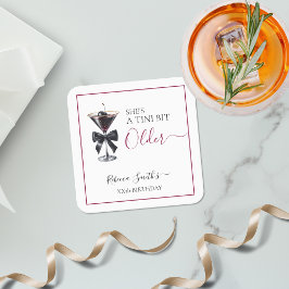 Black Bow Cherry Drink 'A tini bit Older' Birthday スクエアペーパーコースター