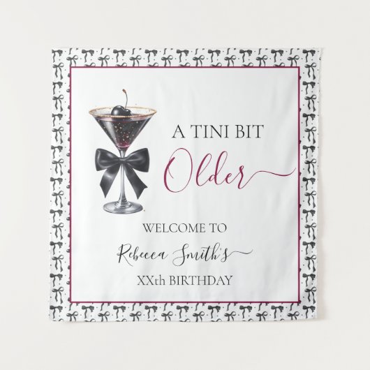 Black Bow Cherry Drink 'A tini bit Older' Birthday タペストリー (正面)