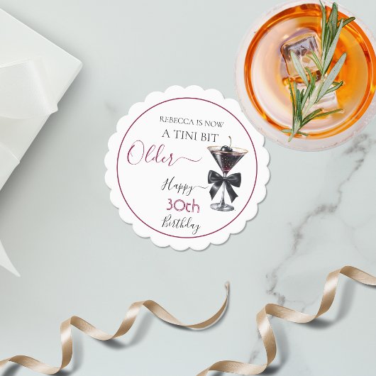 Black Bow Cherry Drink 'A tini bit Older' Birthday ペーパーコースター