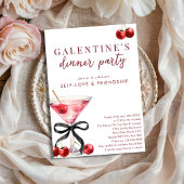 Black Bow Cherry Martini Galentines Dinner Party 招待状