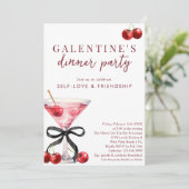 Black Bow Cherry Martini Galentines Dinner Party 招待状 (スタンド正面)