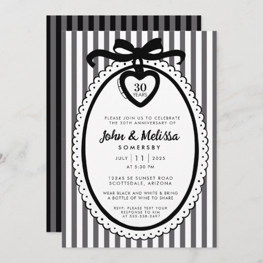 Black Bow Coquette Anniversary Party Invitation 招待状 (正面/裏面)
