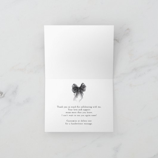 Black Bow Coquette Bridal Shower  サンキューカード (内部)
