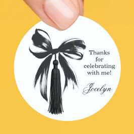 Black Bow Coquette Graduation Party Favor Sticker ラウンドシール