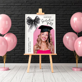 Black Bow Coquette Graduation Party Photo Sign ポスター