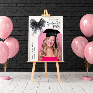Black Bow Coquette Graduation Party Photo Sign ポスター