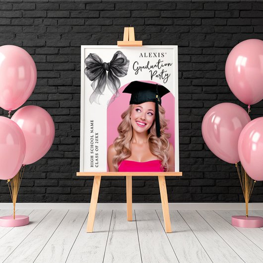 Black Bow Coquette Graduation Party Photo Sign ポスター