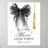 Black Bow Coquette Graduation Party Welcome sign ポスター (正面)