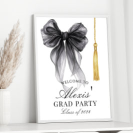 Black Bow Coquette Graduation Party Welcome sign ポスター