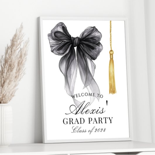 Black Bow Coquette Graduation Party Welcome sign ポスター